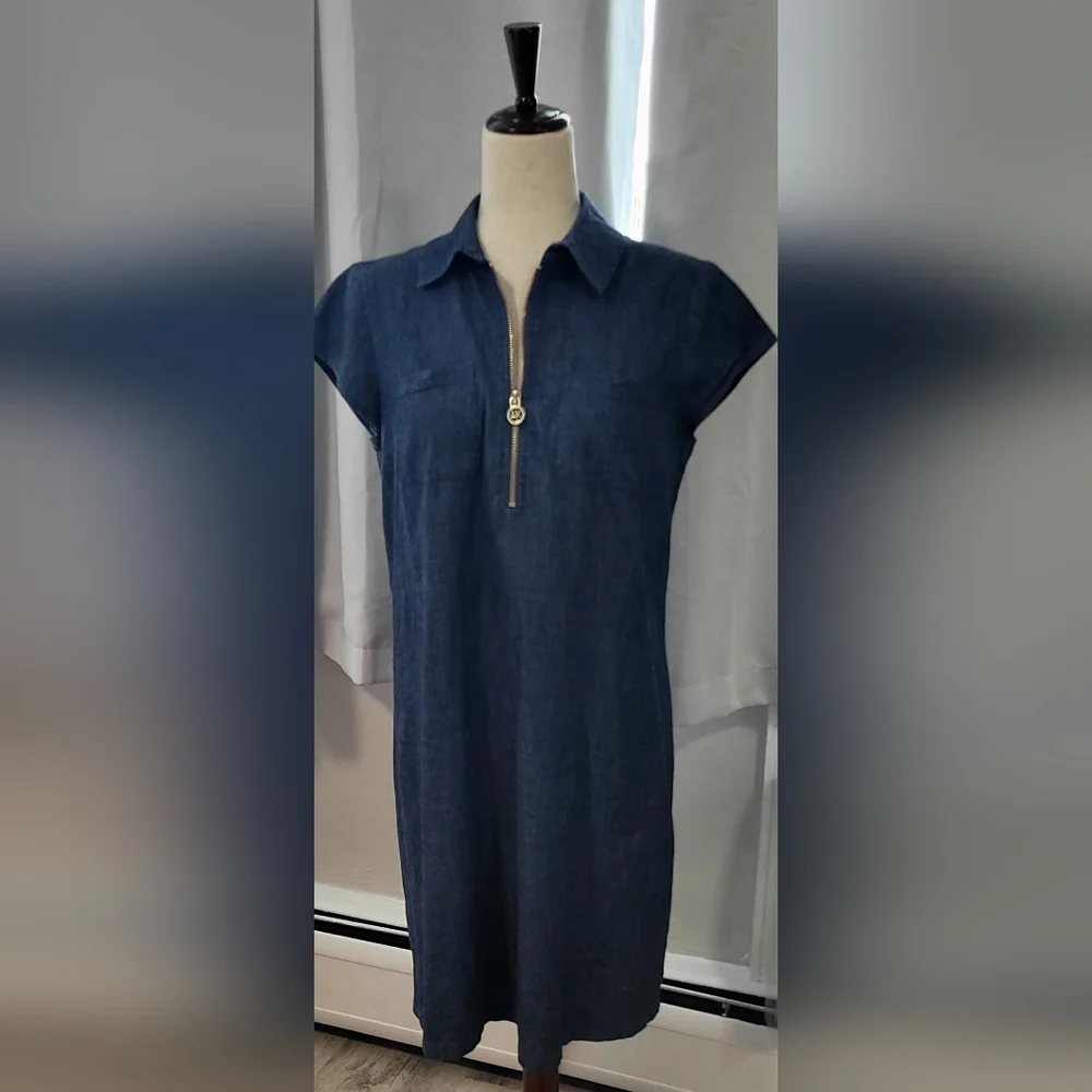Anne Klein Denim Shift Dress Zip Front Sz 4 - Picture 1 of 4